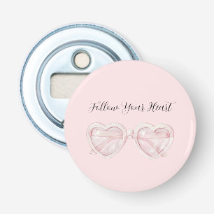 Blozende Roze Hart Zonnebril Citaat Button Flesopener