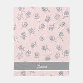 Blozende Roze Hortensia Bloemmotief Monogram Fleece Deken