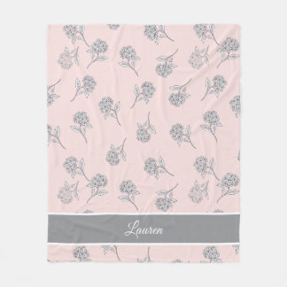 Blozende Roze Hortensia Bloemmotief Monogram Fleece Deken