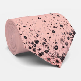 Blozende Roze & Houtskool Bloem Motief Heren Neckt Stropdas