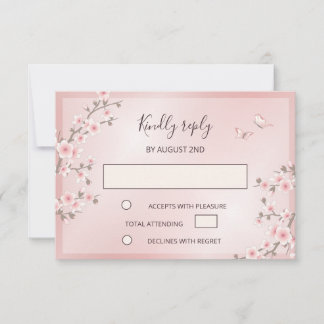 Blozende Roze Kersenbloesem Bruiloft RSVP Kaartje
