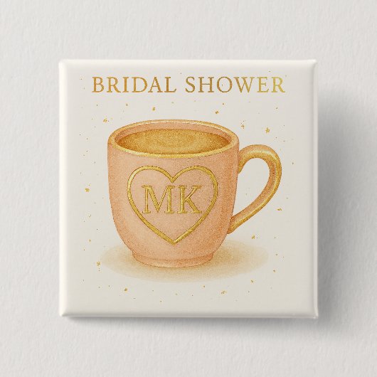 Blozende roze koffiekop vierkante button 5,1 cm (Voorkant)