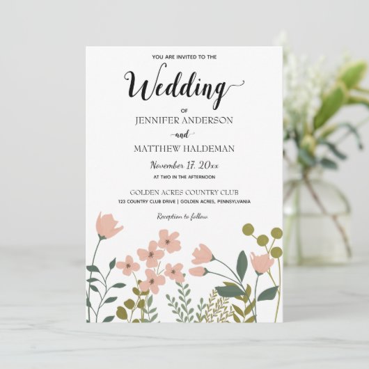 Blozende Roze Lente Botanische Trouwdag Kaart (Staand voorkant)