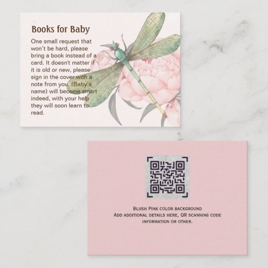 Blozende Roze Libelle Bloemen Boeken Voor Baby Ged Informatiekaartje (Voorkant / Achterkant)