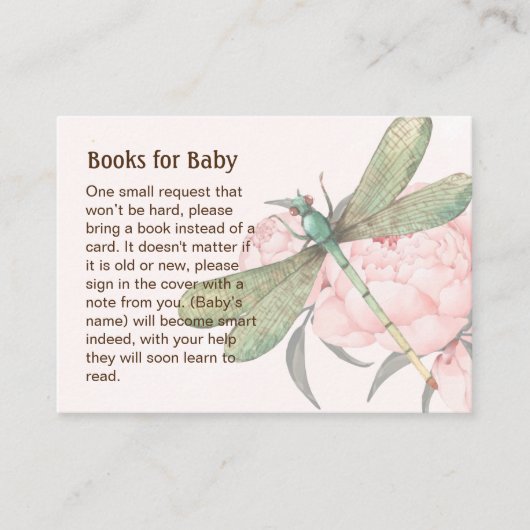 Blozende Roze Libelle Bloemen Boeken Voor Baby Ged Informatiekaartje (Voorkant)