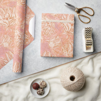 Blozende Roze Lijnkunst Tulp Bloemige Inpakpapier