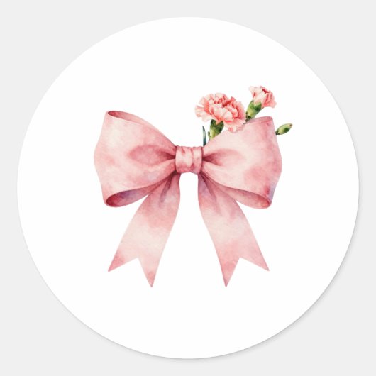 Blozende Roze Lint Waterverf Ronde Sticker (Voorkant)