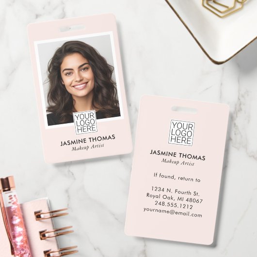Blozende Roze Logo Foto Make-up Badge (Kantoor)