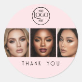 Blozende Roze Logo Foto Make-up Bedankt Ronde Sticker (Voorkant)