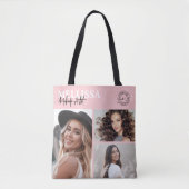 Blozende Roze Logo Foto Make-up Tote Bag (Voorkant)