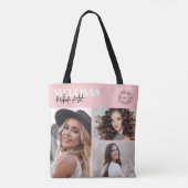 Blozende Roze Logo Foto Make-up Tote Bag (Achterkant)