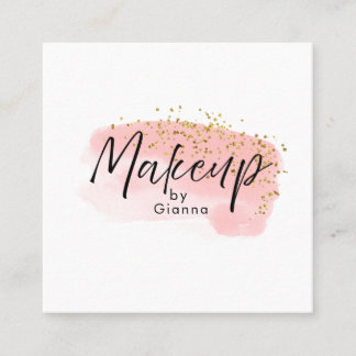 Blozende Roze Logo Make-up Artiest Moderne Typogra Vierkante Visitekaartje