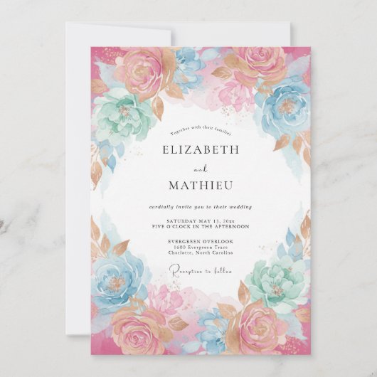 Blozende Roze Luchtige Aquarel Bruiloft Kaart (Voorkant)