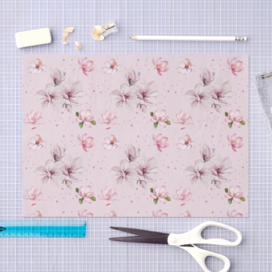 Blozende Roze Magnolia Bloemschildering Waterverf  Tissuepapier (Craft)