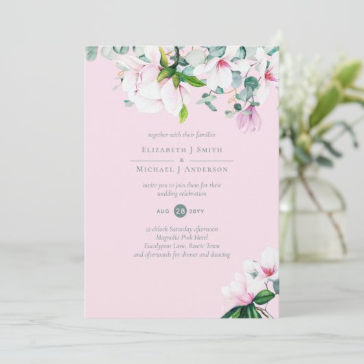 Blozende Roze Magnolia's Salie Eucalyptus Bruiloft (Staand voorkant)