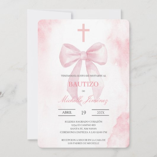 Blozende roze met kruisdoop kaart (Voorkant)