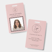 Blozende Roze Modern Logo Foto Make-up Badge (Voor- en achterkant)