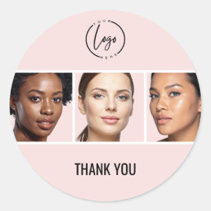 Blozende Roze Moderne Logo Foto Make-up Bedankt Ronde Sticker