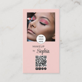 Blozende Roze Moderne Minimalistische QR Code Foto Visitekaartje