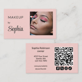 Blozende Roze Moderne Minimalistische QR Code Foto Visitekaartje