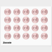 Blozende roze monogram initialen stoffige roos ronde sticker (Vel)