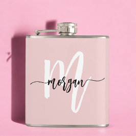Blozende Roze Monogram Lief Meisjesachtig Schrift Heupfles