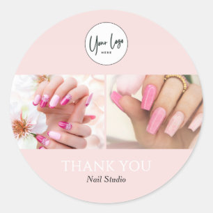 Blozende Roze Nagelstylist Foto Bedankt Ronde Sticker
