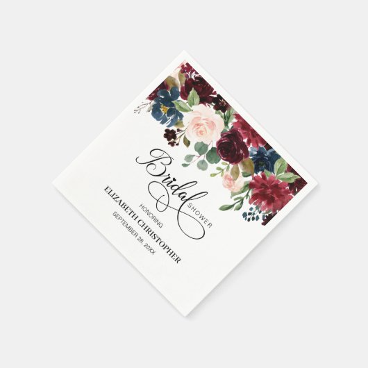 Blozende Roze Navy Bourgondië Bloemachtige Bruilof Servet (Hoek)