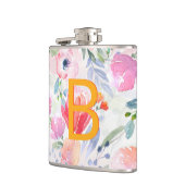 Blozende roze paarse bloemen monogram heupfles (Links)