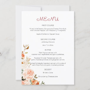 Blozende Roze & Perzik Bloemig Hoofdgerecht Menu Kaart