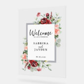 Blozende Roze Perzik En Koraal Bloemige Trouw Welk Acryl Bord (Hoek)