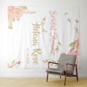 Blozende Roze & Perzikkleurige Rozen Bruids Trouw Wandkleed (In Situ (horizontaal))