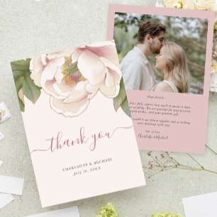 Blozende Roze Pioen Bloemen met Foto Bedankkaart