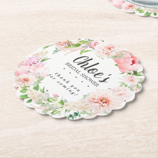 Blozende Roze Pioen Bruidsdouche Kartonnen Onderzetters (Gekanteld)