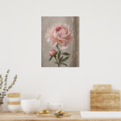 Blozende Roze Pioen met Knop Botanisch Poster (Keuken)