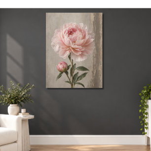 Blozende Roze Pioen met Knop Botanisch Poster