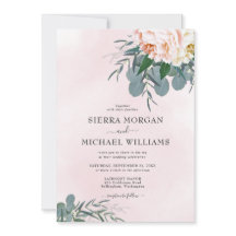 Blozende Roze Pioen Waterverf Eucalyptus Bruiloft