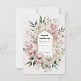 Blozende Roze Pioenrozen & Groene Romantische Boho RSVP Kaartje
