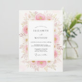 Blozende Roze Poëtische Botanische Bruiloft Kaart (Staand voorkant)