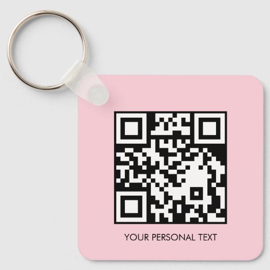 Blozende Roze QR Code Minimaal Aangepaste Tekst On Sleutelhanger (Voorkant)