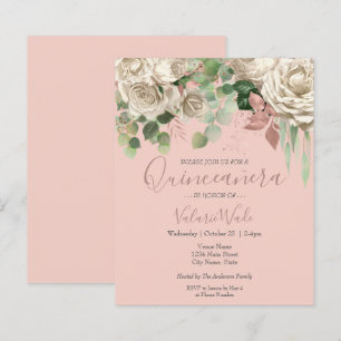 Blozende Roze Quinceanera Budget Uitnodiging