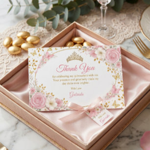 Blozende Roze Quinceañera Gouden Vlinder Bedankkaart