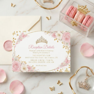 Blozende Roze Quinceañera Gouden Vlinder Informatiekaartje