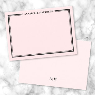 Blozende Roze Rand Minimalistische Naam Monogram Notitiekaartje