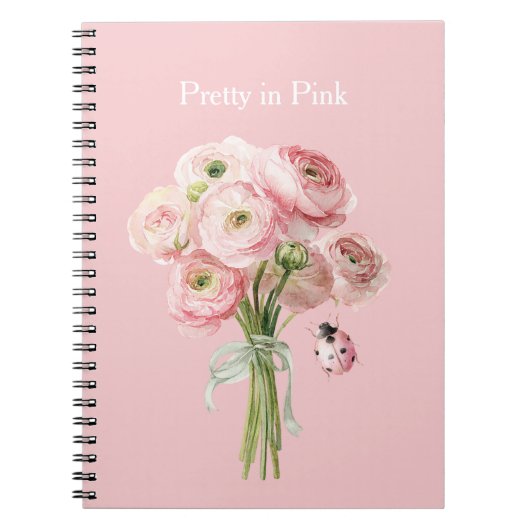 Blozende Roze Ranunculus Bloemen Lieveheersbeestje Notitieboek (Voorkant)