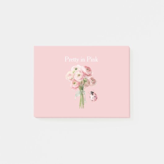Blozende Roze Ranunculus Bloemen Lieveheersbeestje Post-it® Notes (Voorkant)