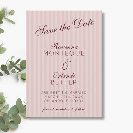 Blozende Roze Retro Strepen Bordeaux Wijn Bruiloft Save The Date