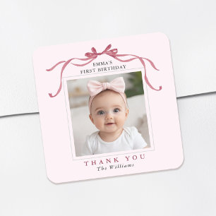 Blozende Roze Rode Strik Verjaardag Bedankt Vierkante Sticker