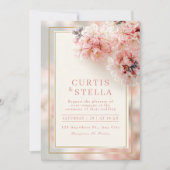 Blozende Roze Romantische Sakura Gouden Lijst Brui Kaart (Voorkant)
