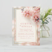 Blozende Roze Romantische Sakura Gouden Lijst Brui Kaart (Staand voorkant)